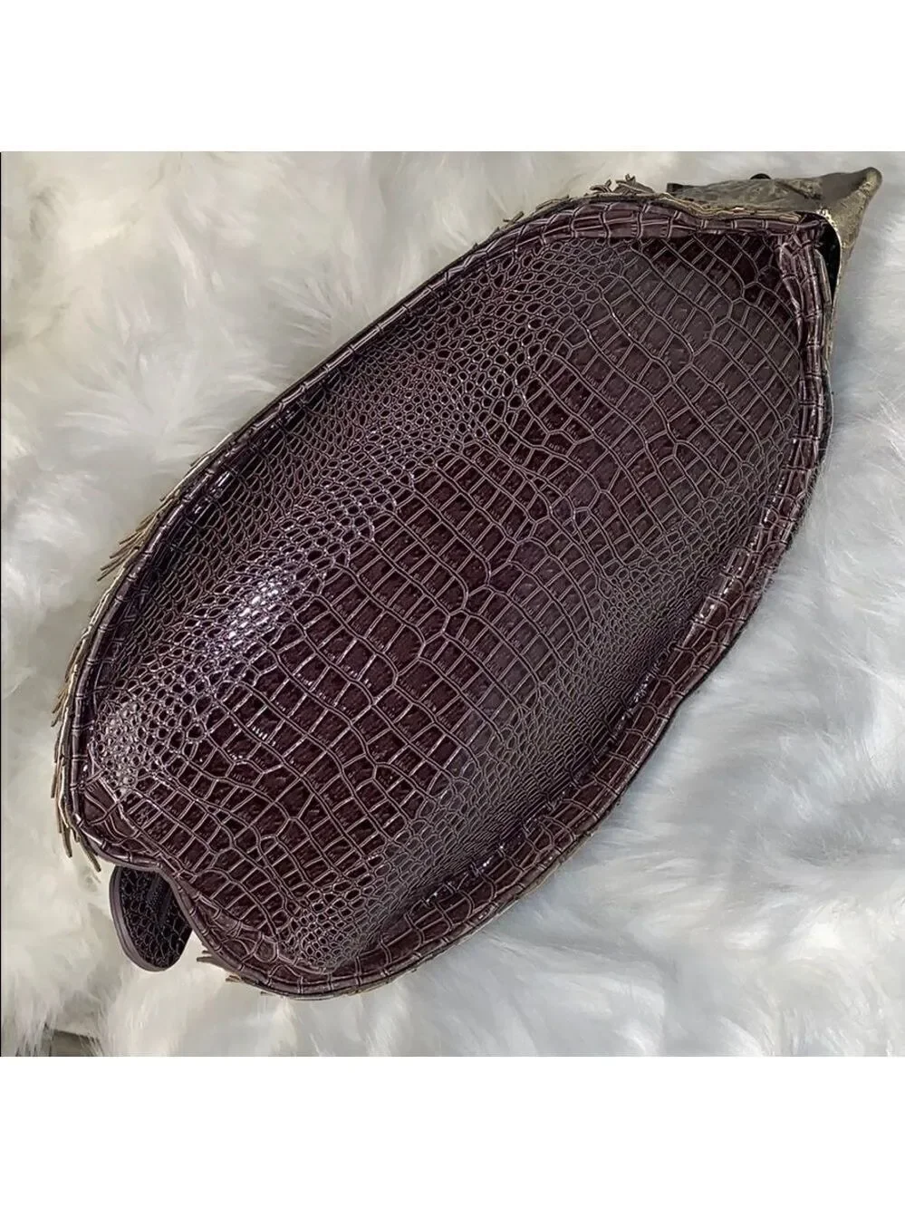 HEDGEHOG NOVELTY BAG PURPLE CROC EMBOSSED SATCHEL UNIQUE STATEMENT HANDBAG